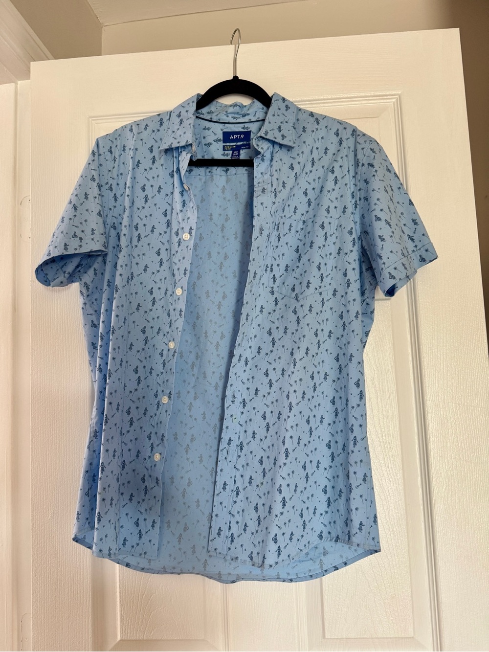 Apt. 9 Sky Blue Short-Sleeve Button-Up Shirt with Navy Print